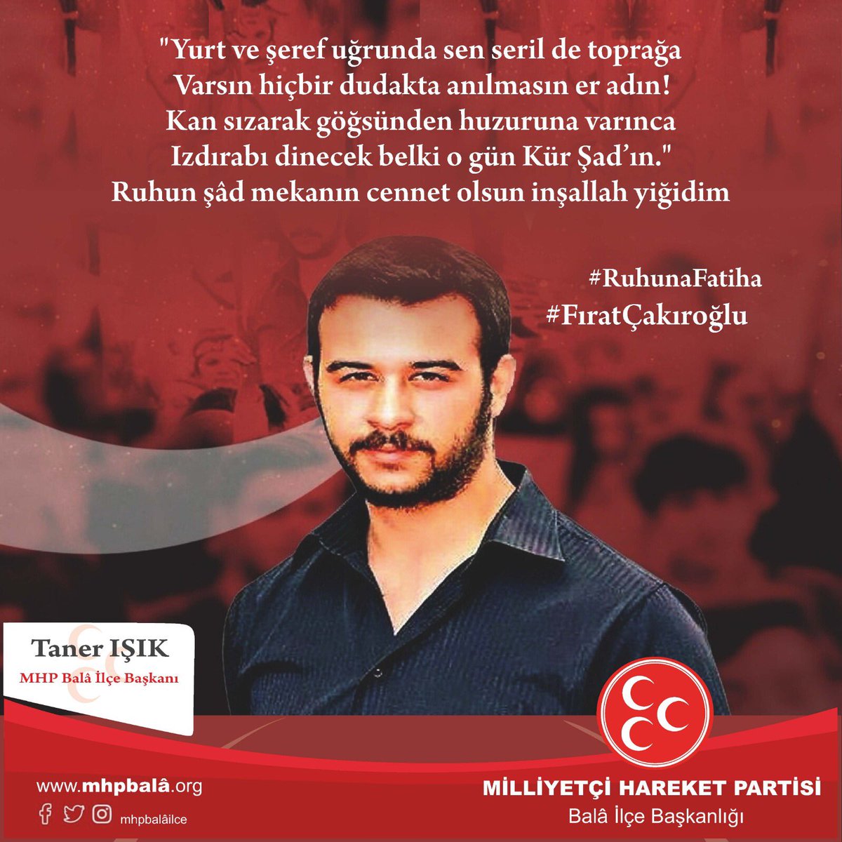 Şahadet' inin 5 yıl dönümünde ülkücü şehidimiz Fırat Yılmaz Çakıroğlu’nu rahmetle anıyoruz.  MEKANI CENNET OLSUN.