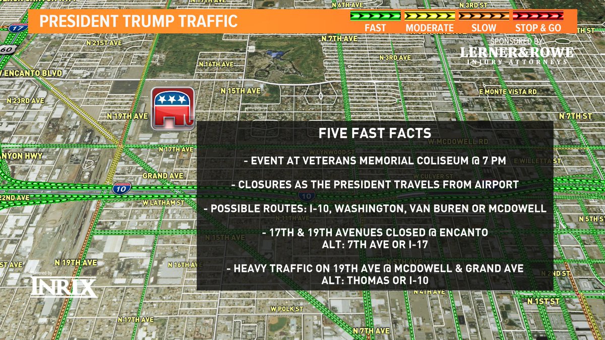 VanessaROnAir's tweet photo. Here are five fast facts about President Trump traffic today. #12News #TrumpTraffic #Phoenix https://t.co/UBwpDl2rsD