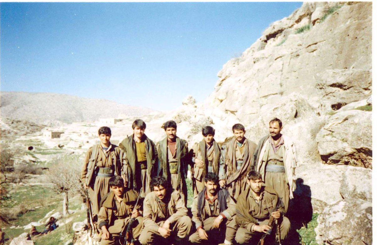 Sehid Rustem Cudi and Sehid Xebat Dêrik, the co-founder of YPG, with comrades of the ARGK, northern Kurdistan 1992
