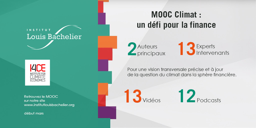 LouisBachelier's tweet photo. [#MOOCClimat2020]

🗣️De nombreux professionnels en finance verte partagent leur expertise, afin de vous apporter toutes les réponses nécessaires pour cerner l’impact du changement climatique sur la finance. 

Le MOOC Climat arrive début mars ! https://t.co/2xT5ev3eBn