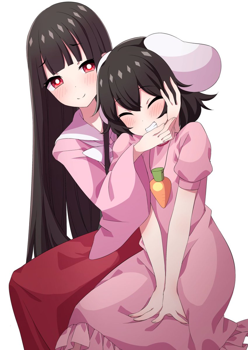 houraisan kaguya ,inaba tewi multiple girls 2girls animal ears black hair smile rabbit ears long hair  illustration images