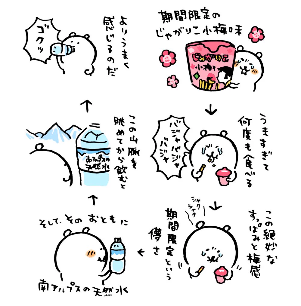 この組み合わせ癖になる？じゃがりこ小梅味を食べた後に南アルプスの天然水を飲むとより美味い！