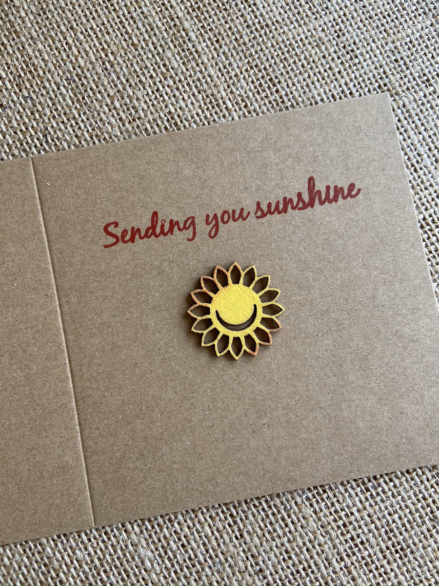 Morning!
“Sending you sunshine” to anyone that needs it today x
All made with eco-friendly craft supplies. 
Approx. 10cm. 
Inside is blank for your own message. 
£1.75 (+ postage). 
❤️🌞
#ecofriendlycards #handmadecards #environmentallyfriendly #sendingyousunshine