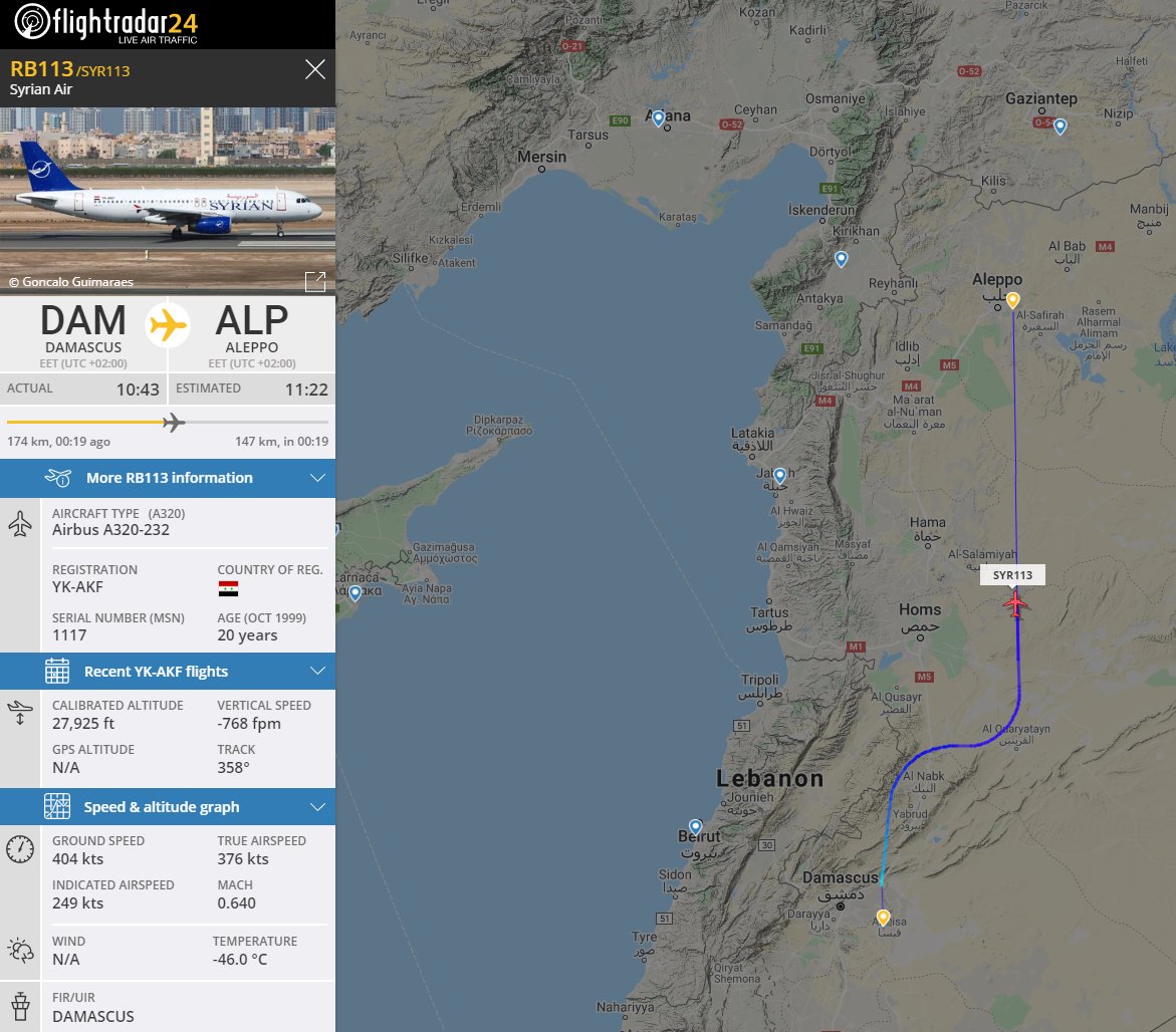 flightradar24's tweet photo. Aleppo Airport is open again after being closed for more than 8 years. Track the first flight at https://t.co/asX6Dwvqxb https://t.co/HZ8sRIyVs9