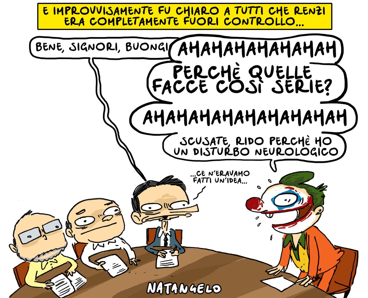 NatangeloM's tweet photo. Why so serious? - da Il Fatto Quotidiano #renzi #joker #italiaviva #thekillingjoke #fumettiitaliani #vignetta @fattoquotidiano @matteorenzi @ItaliaViva  #fumetto #memeitaliani #memedivertenti #umorismo #satira #humor #natangelo https://t.co/8wvF3fnbQr