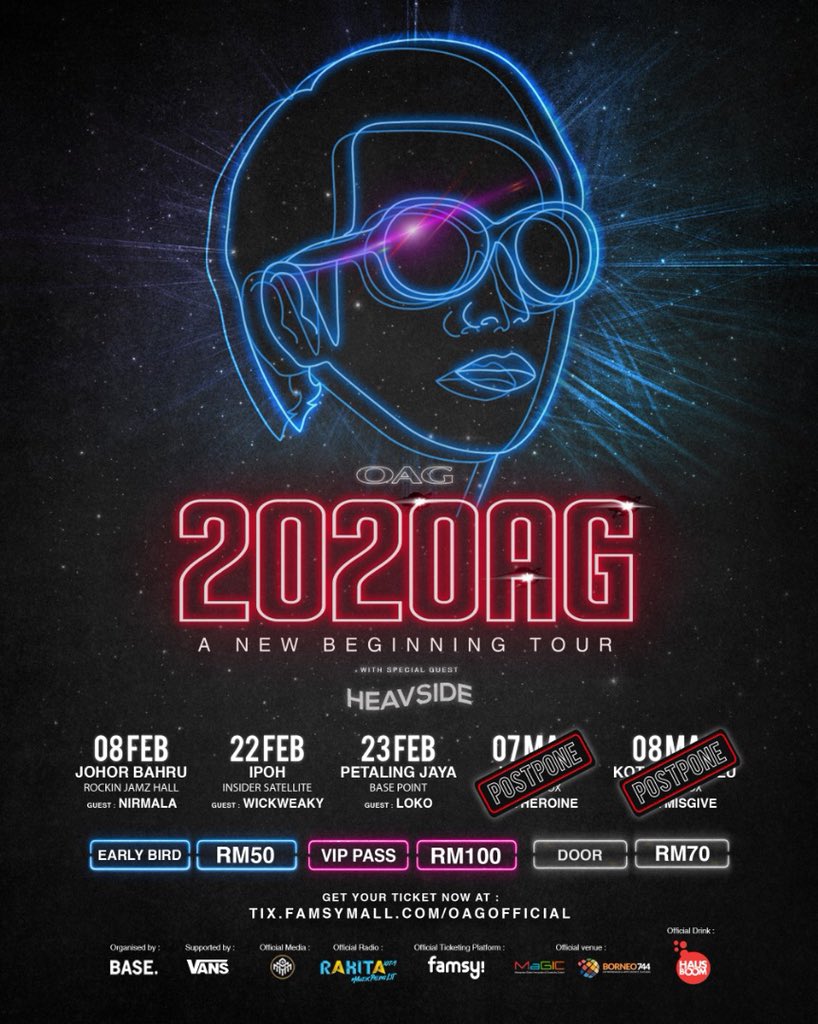 MohKeIpoh's tweet photo. MOH KE EVENT OAG!
Persembahan dari OAG, 2O2OAG A New Beginning Tour akan berlangsung di Ipoh! Moh beli tiket cepat!
22 Februari 2020 (Sabtu)
๐Insider Satellite, Ipoh.
#MohKeIpoh #2O2OAG https://t.co/1ILOpwA8g0