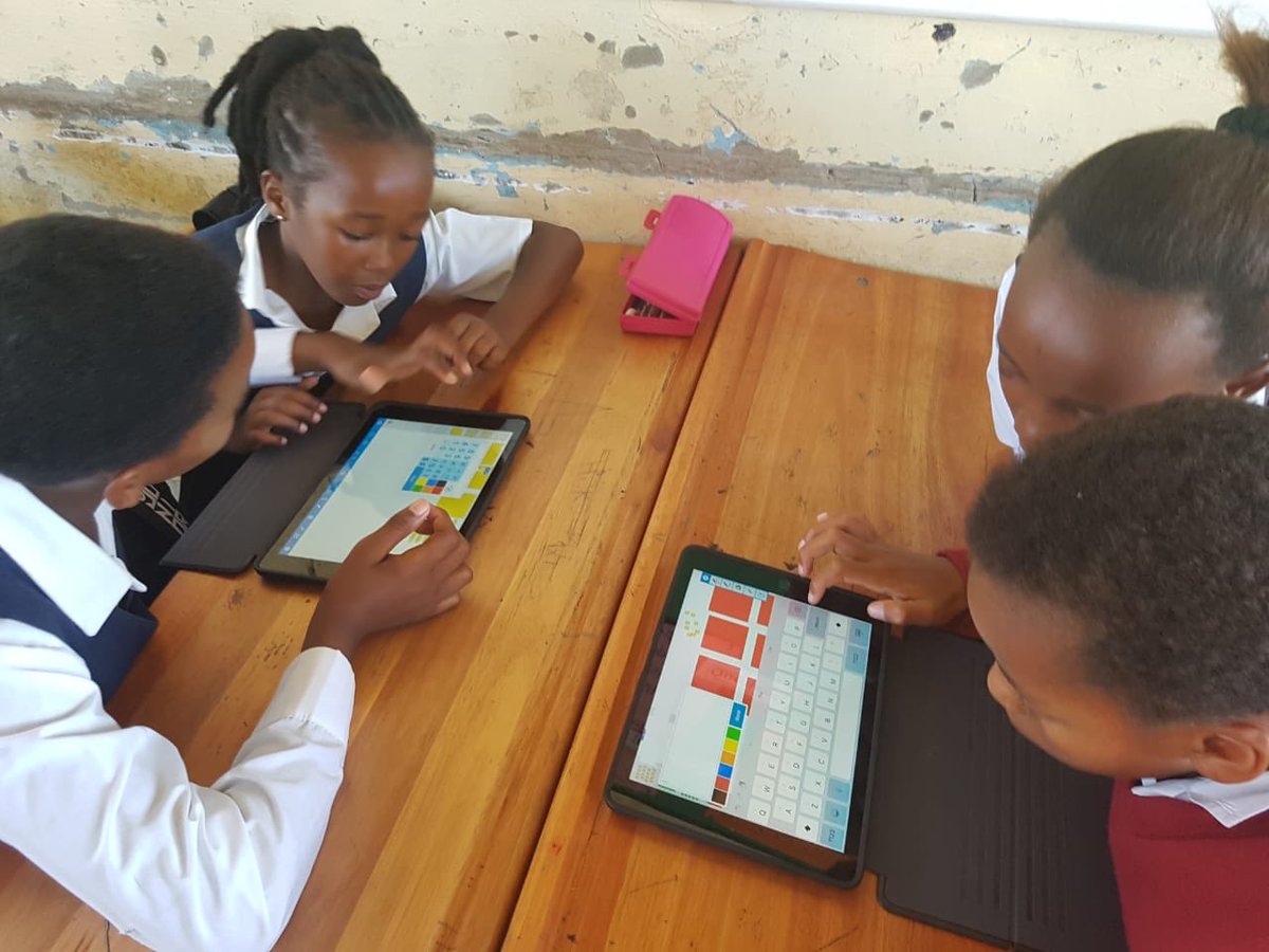 ErnaSchnautz's tweet photo. Grade 6 learners from Gcobani SS School in East Londen are using the iPads during a maths lesson. @growthpoint @iSchoolAfrica https://t.co/phBQ5jasfR