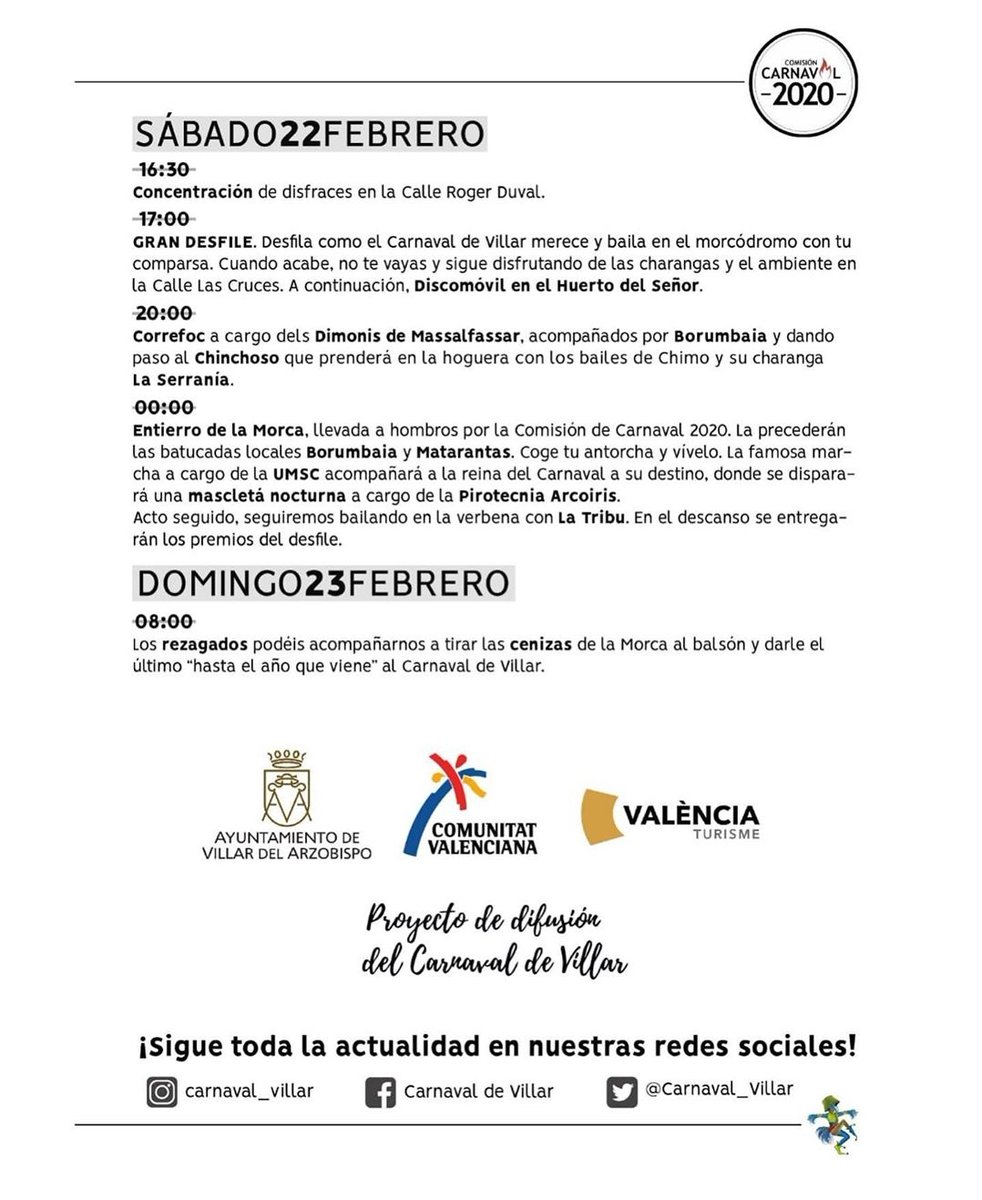 Carnaval_Villar's tweet photo. Que solo queda 1 día!!!!😱
Os dejamos por aquí el programa de actos para que lo tengáis más a mano durante estos días... Esperamos que disfrutéis mucho de todo lo que se viene!🥳
#carnaval2020
#comisioncarnaval2020
#fiestadeinterésturísticoautonómico #villardelarzobispo https://t.co/1uuKCkqe49