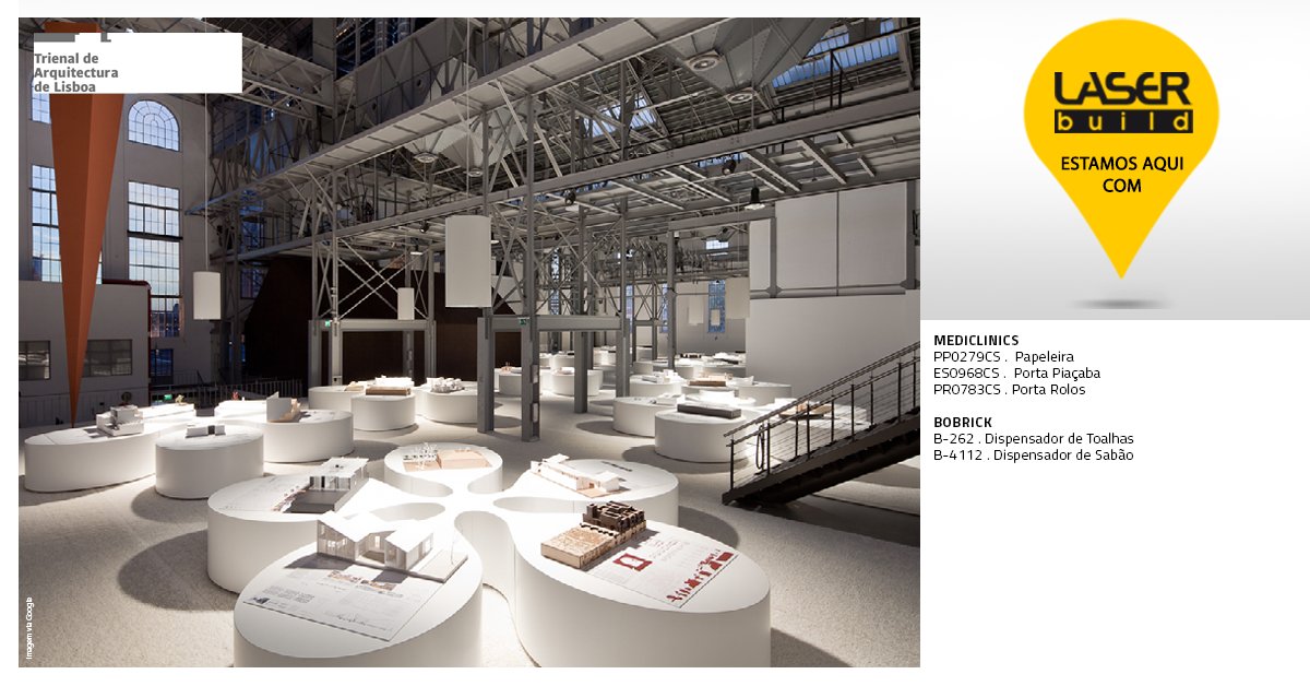 Laser_Build's tweet photo. A trienal de Arquitectura de Lisboa, esteve equipada com os nossos produtos. Papeleiras, porta piaçaba e porta rolos marca Mediclinics, e dispensadores de toalhas e sabão da Bobrick. Todos os artigos foram garantia de qualidade. #bobrick #mediclinics #laserBuild https://t.co/GQFJko9FOM