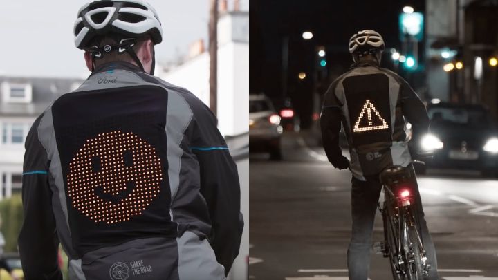 “Emoji jacket” La chaqueta para que los ciclistas se comuniquen con los conductores ¿Qué os parece la idea de #Ford? #marketingdigital #socialmedia #diseño cutt.ly/QrMebWB