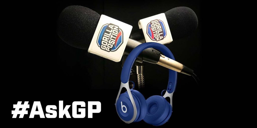 WWEGP's tweet photo. It’s #GorillaPosition Day! Got any burning WWE questions? Use #AskGP and send them through. We’ll get to as many as we can!🎙🎧 https://t.co/ksm10XceLI