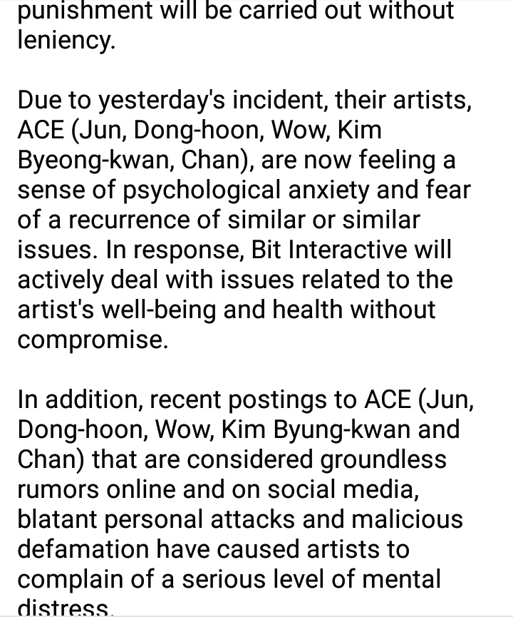 kwanycheni's tweet photo. This is the translation on the statement Beat released about what happened to A.C.E yesterday. EVEN IF YOU'RE NOT A CHOICE PLEASE RT AND SPREAD this message cause they deserve all the love and support right now. 

#AlwaysWithACE
#StayStrongACE https://t.co/YY6SoJf73A