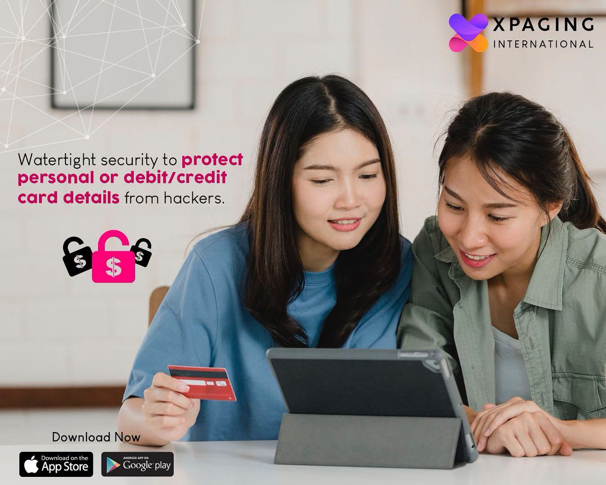 xpagingofficial's tweet photo. It’s also “anti-hacker resistance” 👾. With a security to protect personal debit/credit card details.

Don’t worry just be happy with XPaging 🤗

Download now for free on the App Store &amp; Play Store

#xpaging
#xpaginginternational https://t.co/f29YjLGDxf