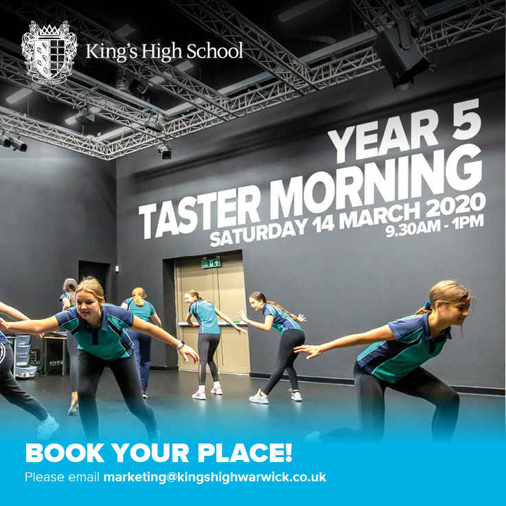 Our next Taster Morning <a href="/KHSWarwick/">King's High School</a> for girls in Year 5 takes place on Saturday 14 March 9.30am-1pm. Please register online at ow.ly/Q00D50xQ6Gx by 10 February to find out more about King's High, and take part in a number of activities. #aspireachieveenjoy