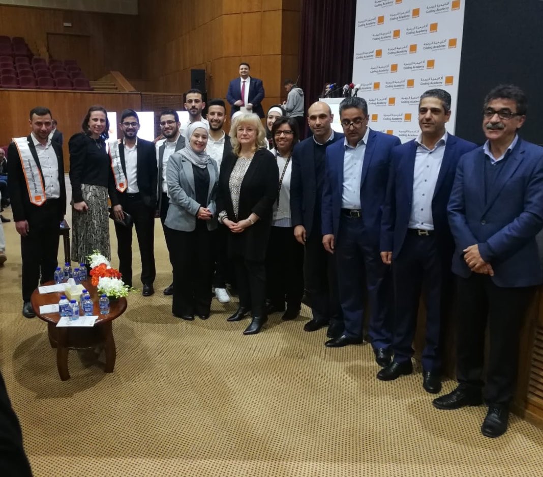 AmalsSadi's tweet photo. With our interns in the graduation ceramoney for 1st batch of Orange coding academy students @mmaizer @ShathaJY @thierrymarigny @r_dababneh #CodingAcademyFirstBatch
#CodingAcademyByOrange https://t.co/BXPuKo5f6K