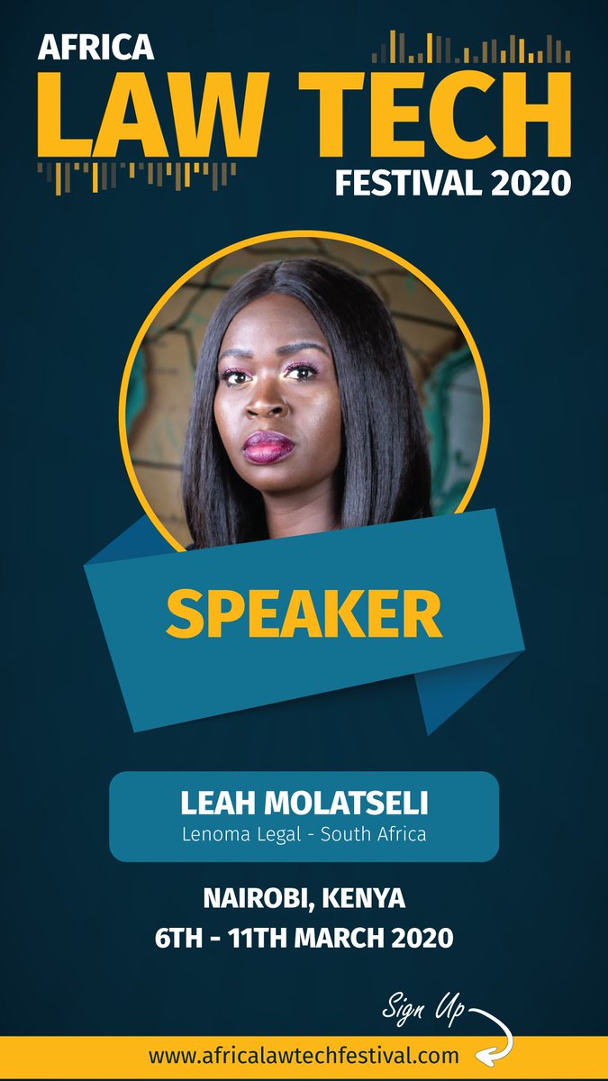 AfricaLawTech's tweet photo. All the way from South Africa!
@leahmolatseli co_founder @LenomaLegal will be presenting during the #AfricaLawTech Festival in March 6th-11th 2020!
Sign up using the link below;
https://t.co/2G6JeVasLz
#AfricaLawTech #legaltech #Africa #tech4policy #GLH2020 #SouthAfrica https://t.co/2aypKCK58g