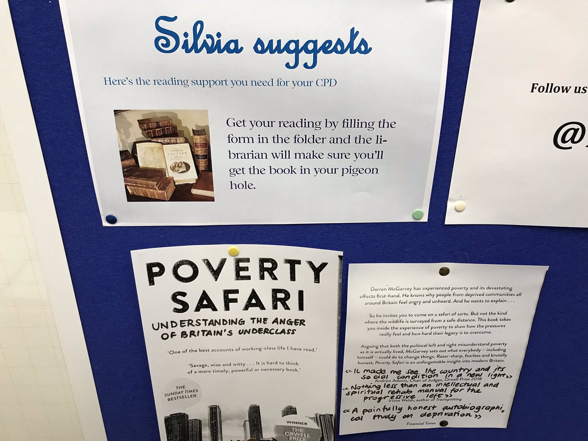 KSSLT1's tweet photo. @KnightswoodSec CLPL update for staff. Please come and join this week’s sessions or help yourself to @KsSchoolLibrary selections from our librarian Silvia #silviasuggests https://t.co/mu7mWXAwE4