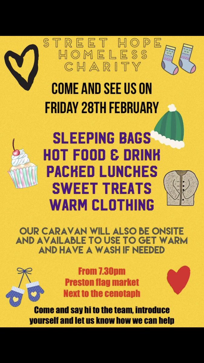 Streethope2's tweet photo. Please share!! We will be out and about this coming Friday street walking in Preston centre, and then hosting an event on the flag market on the 28th , bringing everything and more so please get the word out to anyone you think may need our support. Thankyou from streethope ❤️ https://t.co/KEuxhCo2vl