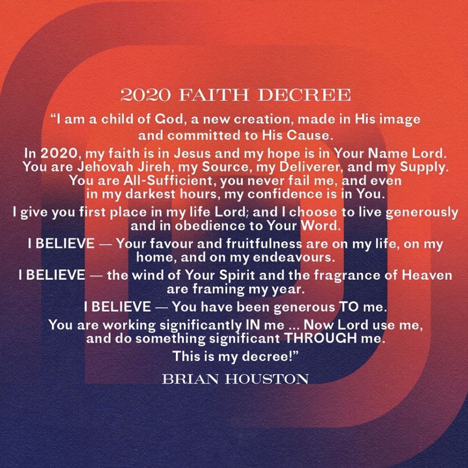 hillsongworship's tweet photo. A FAITH DECREE to pray over your 2020 via @hillsong https://t.co/VUQvWoBGFE