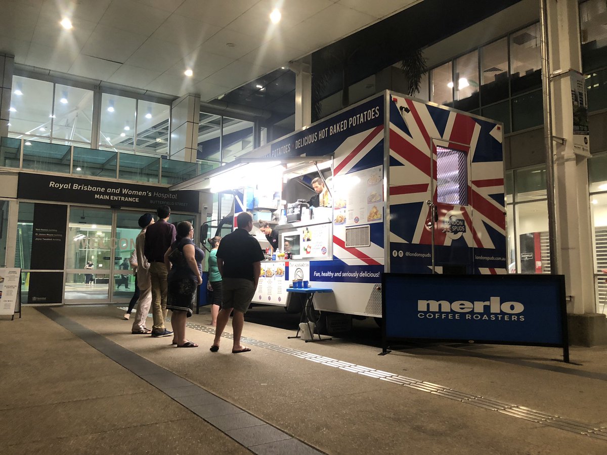 Hospital entrances are awesome locations for food trucks. We are so lucky to have staff to come in and work night shift - can’t let them go hungry! @MetroNorthHHS