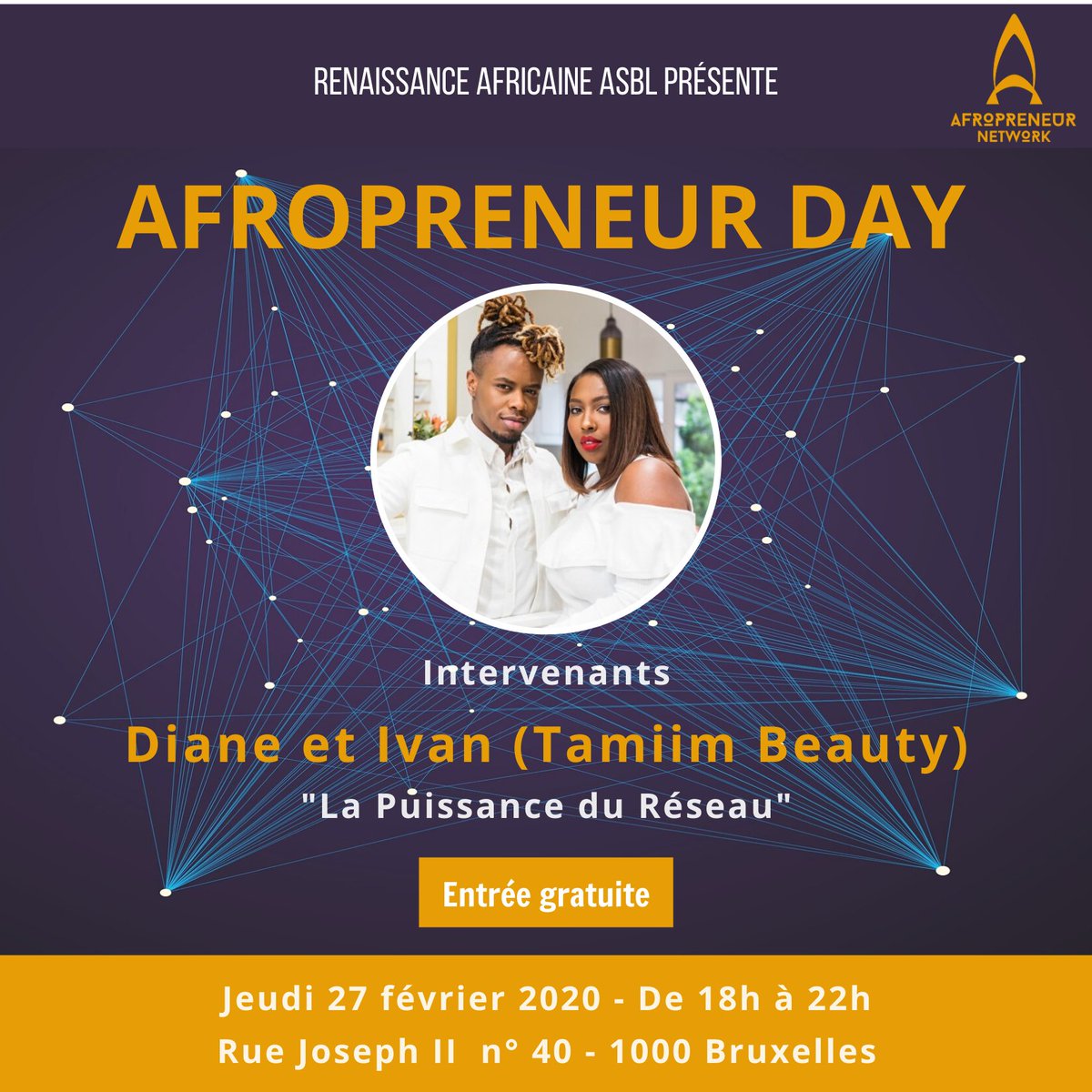 DIANE et IVAN ainsi que d’autres entrepreneurs à succès font partie du réseau Afropreneur Network et ils seront présents à l’AFROPRENEUR DAY!

Si vous voulez faire partie d’un réseau puissant d’entrepreneurs d’origine africaine, venez découvrir comment le 27/02!

#afropreneur