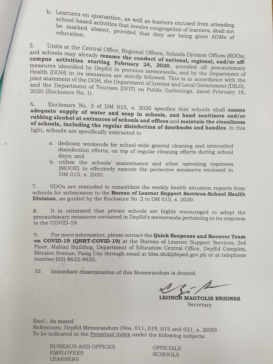 Jasmin_Romero's tweet photo. SCHOOLS, HEADS UP! DEPED HAS NOW ALLOWED THE RESUMPTION OF NATIONAL, REGIONAL AND OFF-CAMPUS ACTIVITIES STARTING FEBRUARY 24, 2020 BASED ON A RECENT DIRECTIVE FROM DEPED TASK FORCE COVID-19, PROVIDED  ALL “PRECAUTIONARY MEASURES IDENTIFIED BY DEPED AND DOH ARE STRICTLY FOLLOWED”. https://t.co/dim2Z6Uxcv