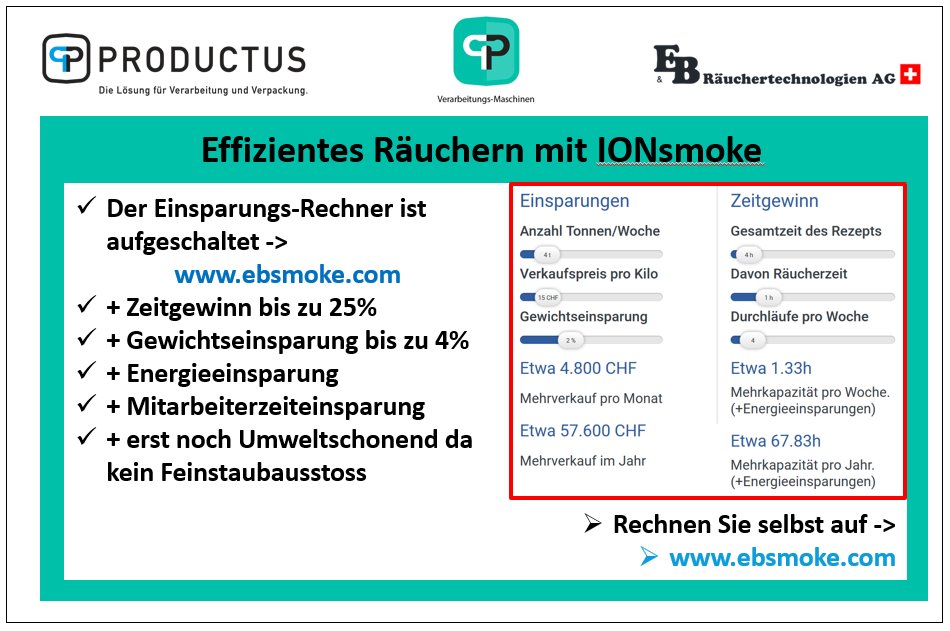 PRODUCTUS_GmbH's tweet photo. PRODUCTUS GmbH – EBSmoke – Effizientes Räuchern mit IONsmoke – IONsmoke ist eine Technologie, welche die Effizienz von Rauchanlagen bedeutend verbessert. Sie kann in jeder bestehenden Anlage nachgerüstet werden. Mit unserer Steuerung.

HomePage : https://t.co/PwlRnWzFSH https://t.co/FVQDRJroXG