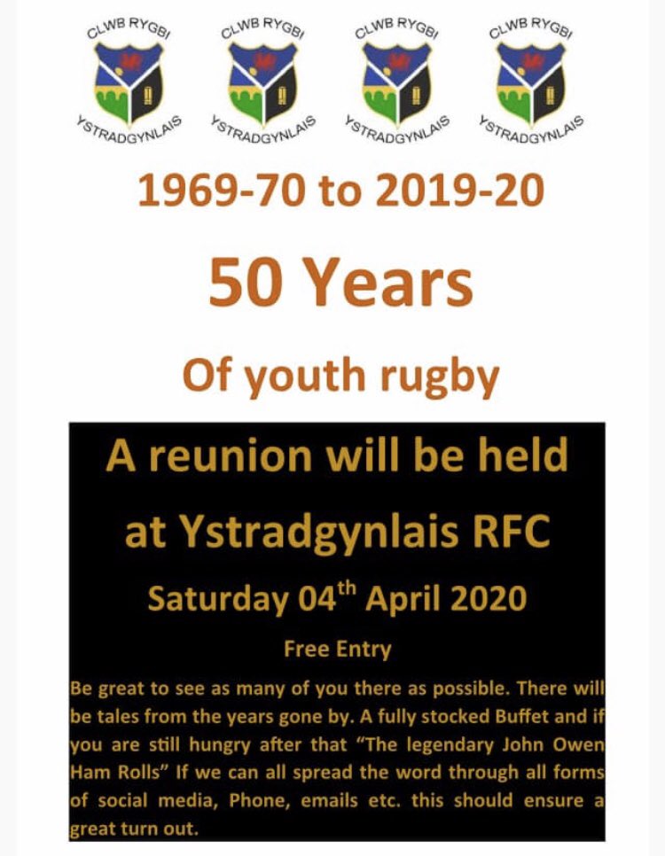 50 years of Youth Rugby.   All invited to celebrate