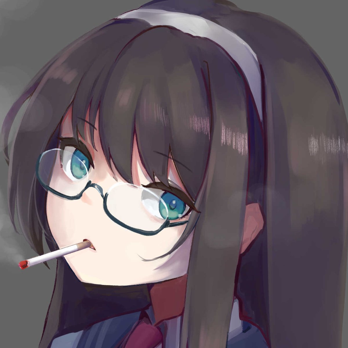 ooyodo (kancolle) 1girl solo long hair glasses cigarette smoking under-rim eyewear  illustration images