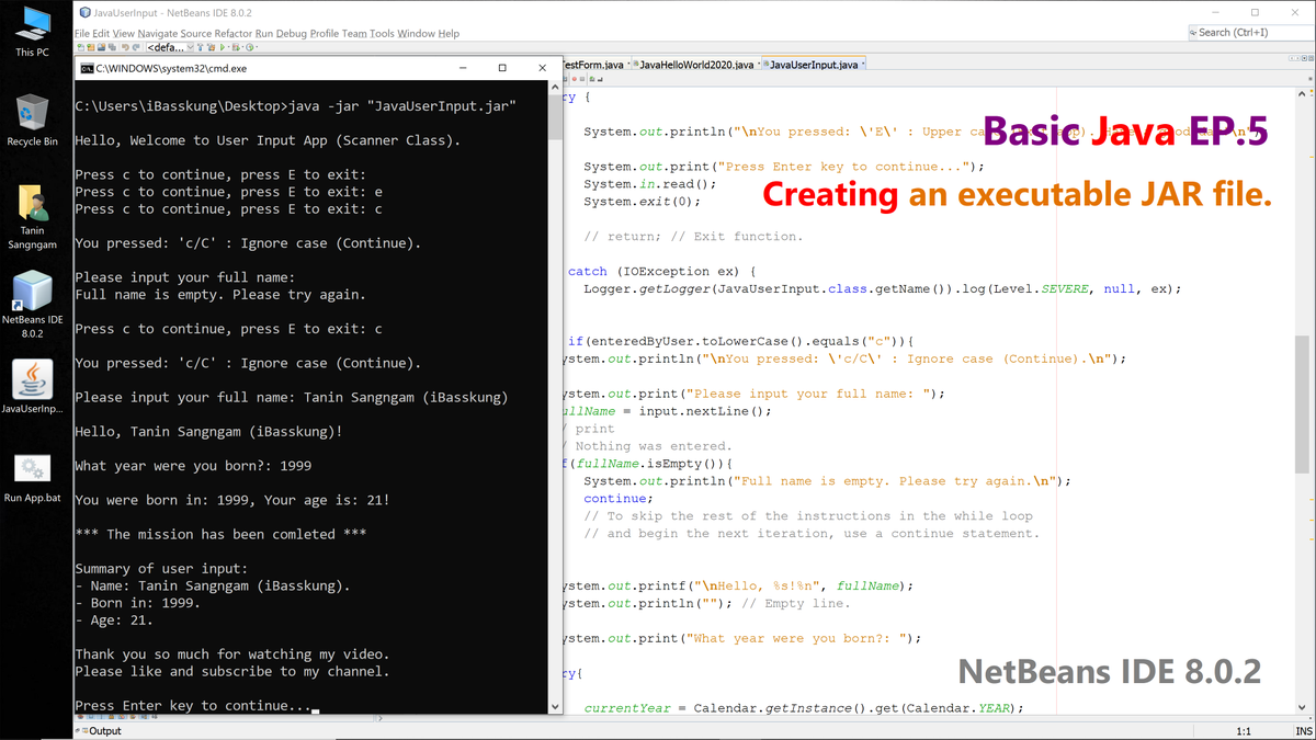 IBasskung's tweet photo. ๐ UPDATED SOURCE CODE: Java EP.5: How to Create an executable JAR file in NetBeans IDE.
๐ฏ https://t.co/Cqov9rNBAf
YouTube:
๐บ https://t.co/C6D0bQZD8M
๐ฏ THANK YOU SO MUCH! ๐ฏ
#Java #Scanner #UserInput #NetBeans #CodeAMinute #iBasskung #iBasskungTutorial #JAR #ExecutableFile https://t.co/gtk4Wpsegf