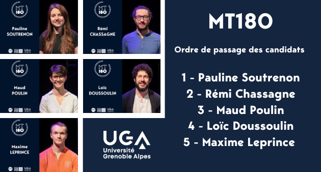 UGrenobleAlpes's tweet photo. 🚨[#MT180] Le voilà ! L’ordre de passage des #doctorants pour la finale régionale de Ma thèse en 180 secondes à #Grenoble le 17 mars !! 🗣🎉📚 

#mt180gre  @MT180FR @DocUnivGrenoble https://t.co/0TY3Wge1Jk