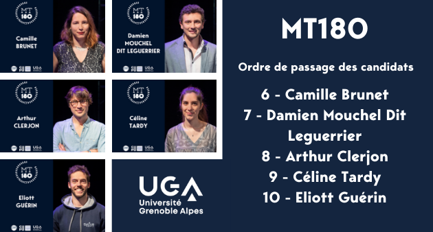 UGrenobleAlpes's tweet photo. 🚨[#MT180] Le voilà ! L’ordre de passage des #doctorants pour la finale régionale de Ma thèse en 180 secondes à #Grenoble le 17 mars !! 🗣🎉📚 

#mt180gre  @MT180FR @DocUnivGrenoble https://t.co/0TY3Wge1Jk