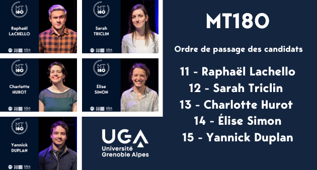 UGrenobleAlpes's tweet photo. 🚨[#MT180] Le voilà ! L’ordre de passage des #doctorants pour la finale régionale de Ma thèse en 180 secondes à #Grenoble le 17 mars !! 🗣🎉📚 

#mt180gre  @MT180FR @DocUnivGrenoble https://t.co/0TY3Wge1Jk