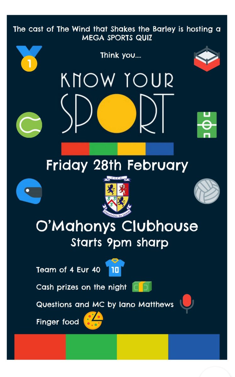 Please contact Jim (0879402525) or Iano (0861524937) to reserve your table.