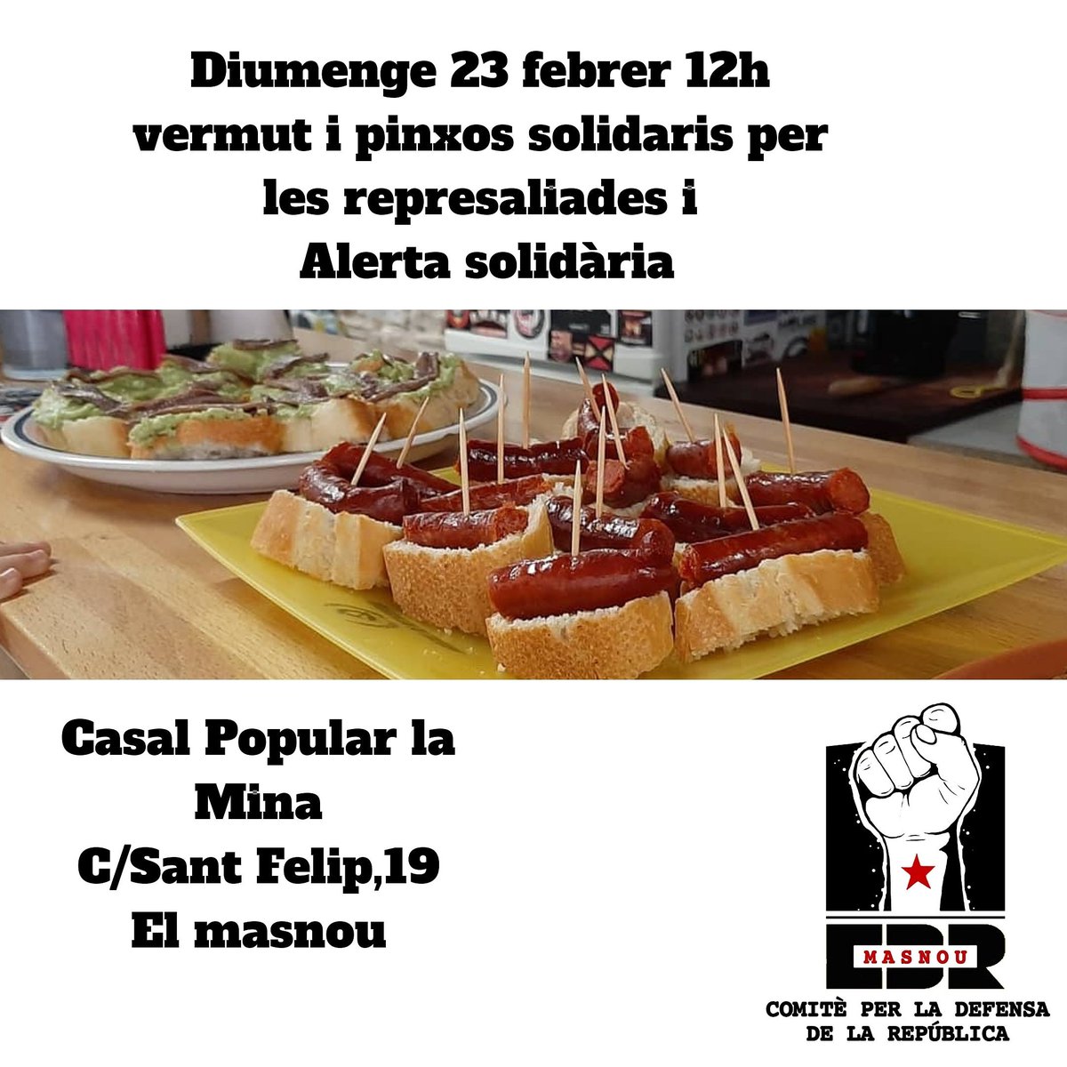 Diumenge 23 vermut solidari amb <a href="/AlertaSolidaria/">Alerta Solidària</a> i les represaliades a les 12h a <a href="/laminademasnou/">Casal Popular la Mina</a>