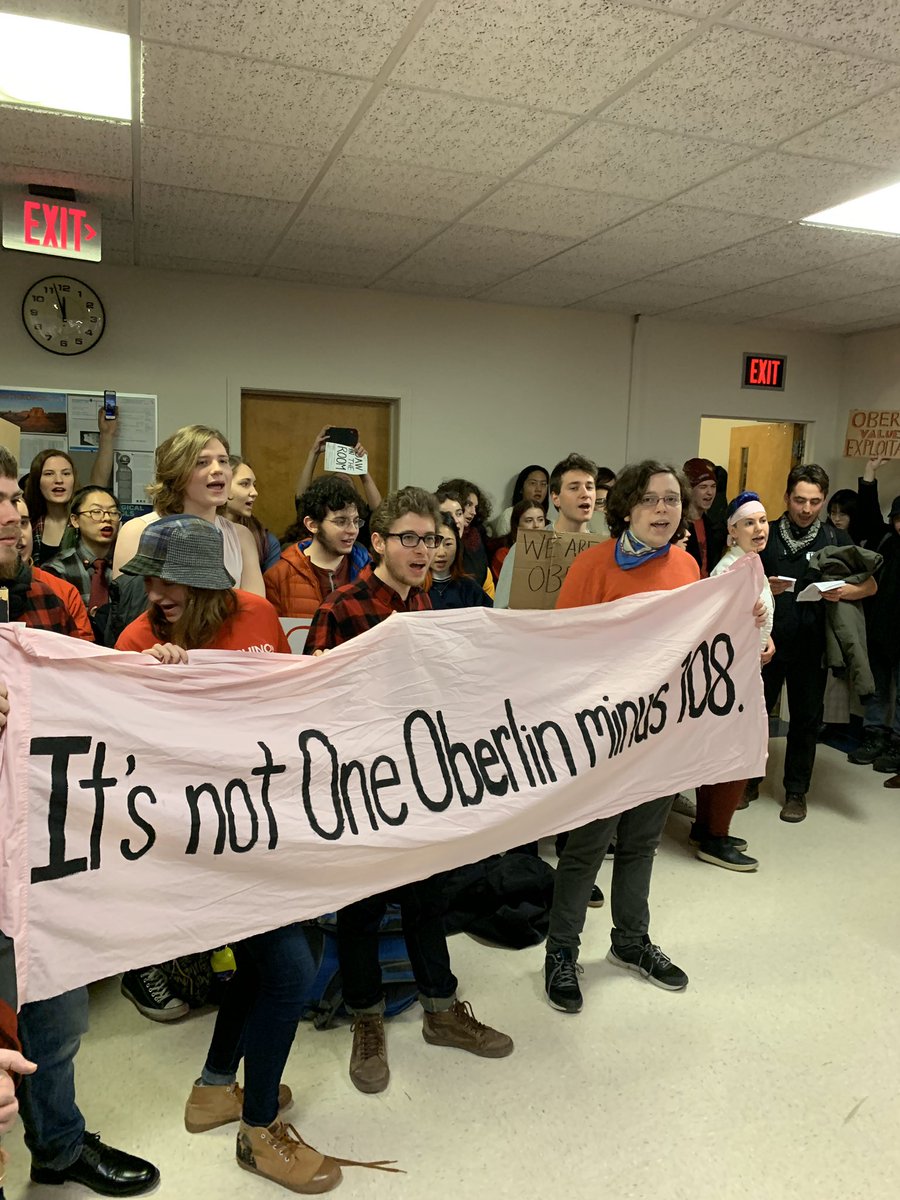 The #OneOberlin program is Oberlin’s austerity agenda. 

OC administrators are threatening 108 union jobs with mass layoffs in only three months. 

It’s not “One Oberlin Minus 108.” 

#LearningandLabor #UnionStrong