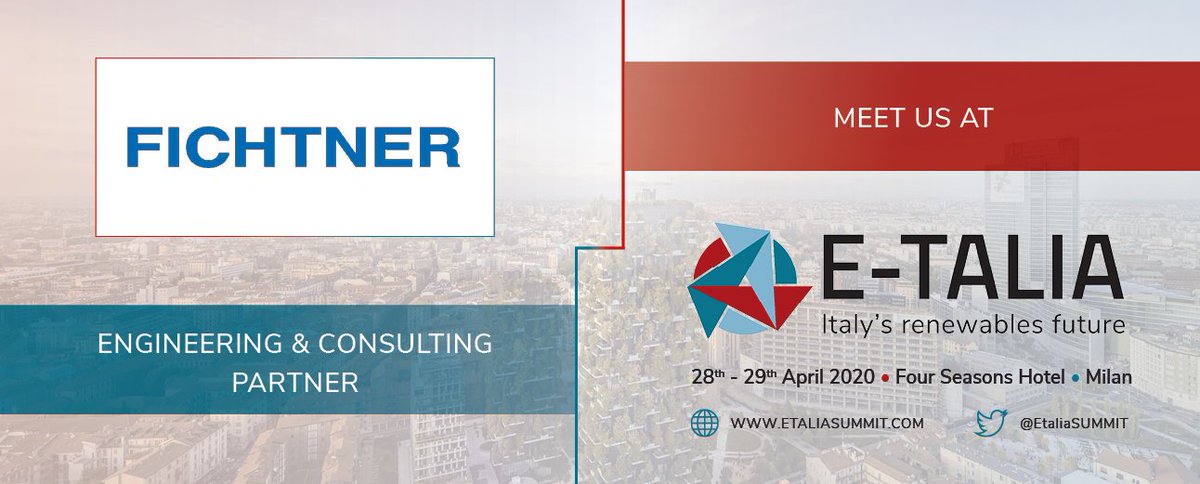 EtaliaSummit's tweet photo. We are delighted to announce @fichtner as an Engineering & Consulting Partner for #etaliasummit 2020!
View the latest event details in the brochure > https://t.co/WIOhaJp95A
Meet, debate & network at E-Talia Summit 2020
#Renewables #RenewableEnergy #54by2030 https://t.co/gqOyZ2XXgv