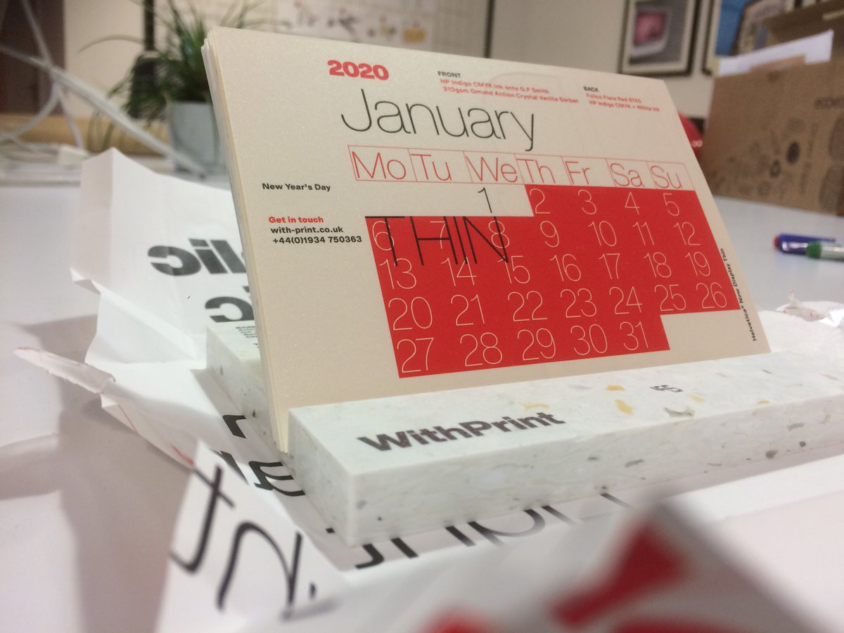 Thanks @GFSmithpapers for the visit to our studio today. Some amazing new papers and colours to explore. Loving this calendar in collaboration with @withprint @Foilco @Monotype @SmilePlastics in particular, very nice work!  #print #calendar2020