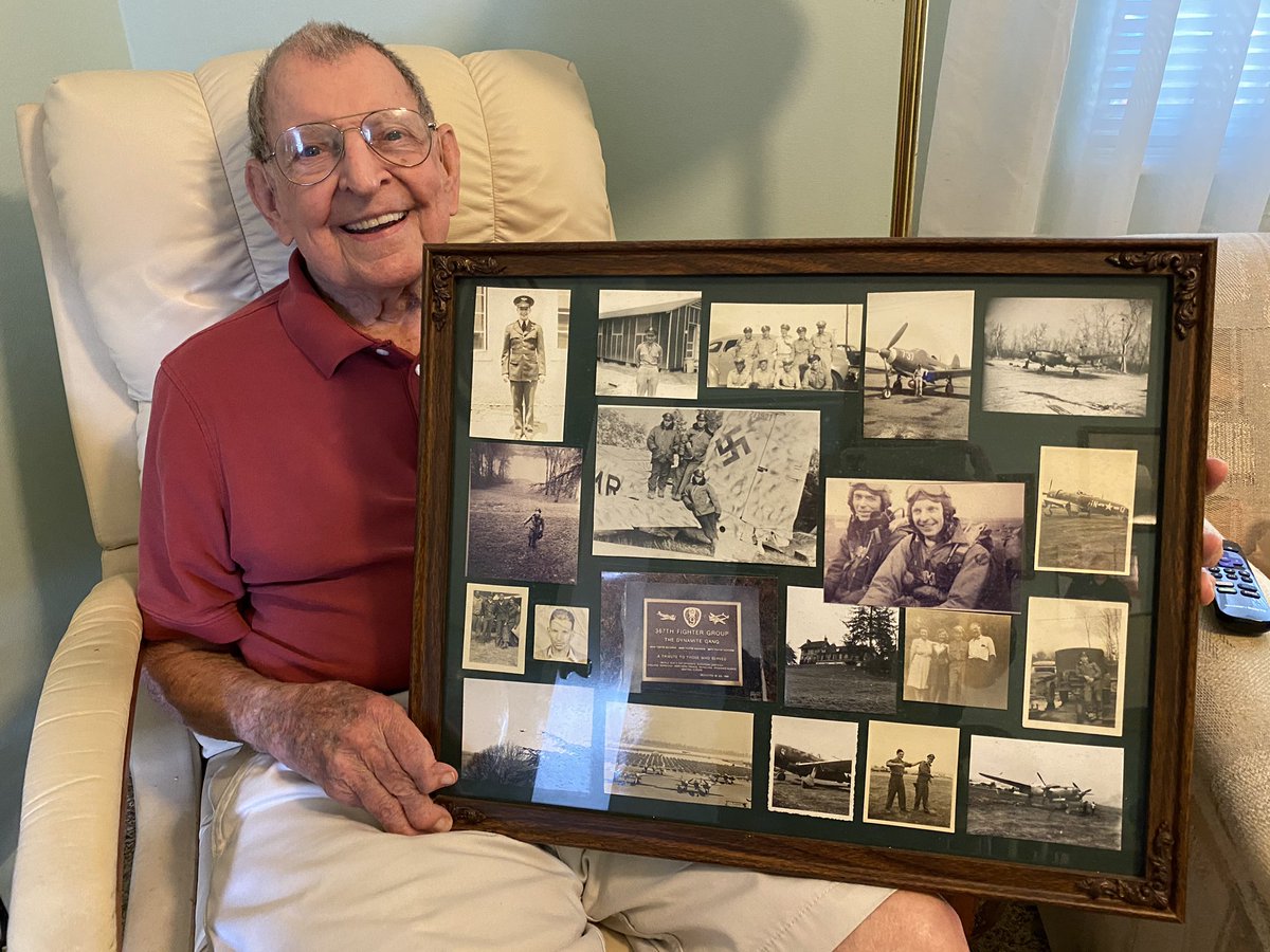 DC_SLP_roxbrown's tweet photo. Had the pleasure of speaking w/WWII vet/fighter pilot Major Jack Hallett,99! He is funny, humble &amp; has fascinating stories to tell about having served. He waa awarded the Distinguished Flying Cross, which is big, &amp; he will be featured at Eustis’ Georgefest Parade Sat morning. https://t.co/Kj3CmjnNHP