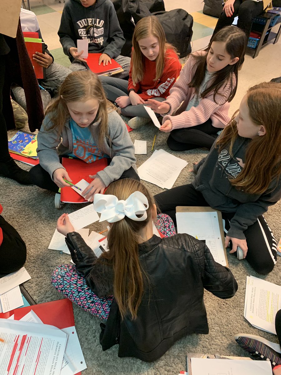 JoleneMoeser's tweet photo. @sanders4th Student engagement was 🔥 as 5th Writers sorted new evidence to help them rehearse & plan a stronger flash draft. Should schools serve chocolate milk? Thank you for hosting Warrenton Ts today for an amazing learning lab! @Margomann46 #duelearns #wsdlearns #tcrwp https://t.co/cpSILvzBGh