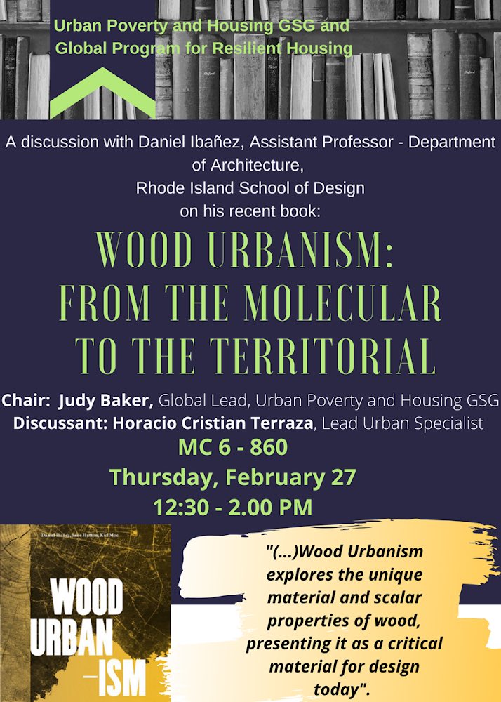 DC friends, next Thursday, I’ll be at the <a href="/WBG_Cities/">World Bank Cities</a> <a href="/WorldBank/">WorldBank</a> talking about #woodurbanism invited by <a href="/TerrazaH/">Horacio Terraza</a>! Please join us, if you are around...