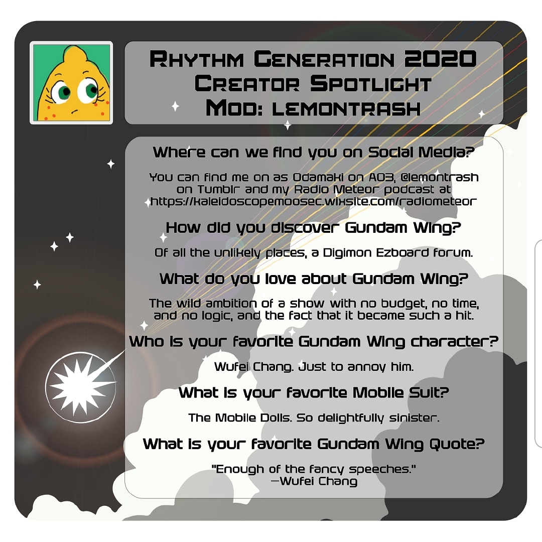 gundamwingzine's tweet image. Check out one of our Moderators!
Show them some love!
#moderatorspotlight #contributorspotlight #gundamwing #cosplay #gunpla #zinemaking #april72020