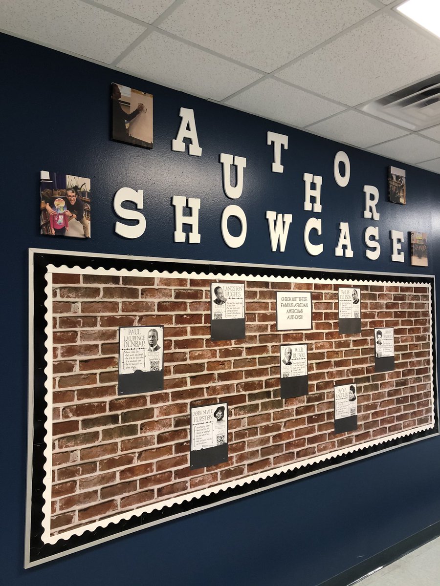 HHE_Library's tweet photo. Our author showcase wall is coming together. I’m so excited to add more authors as they come and visit HHE! @bisdhhe #huskypride #birdvillelibraries #birdvillenest https://t.co/VVkO9Yc9Gt