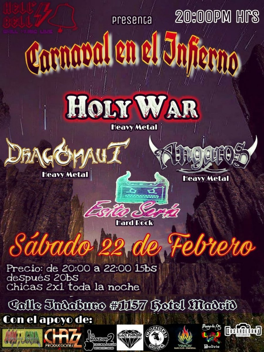 Quedan invitados a este gran evento en la ciudad de La Paz.
Agradecemos a los organizadores, todos los que presenten su credencial de Mägo de Oz Bolivia pagarán solamente 10 Bs en la entrada.