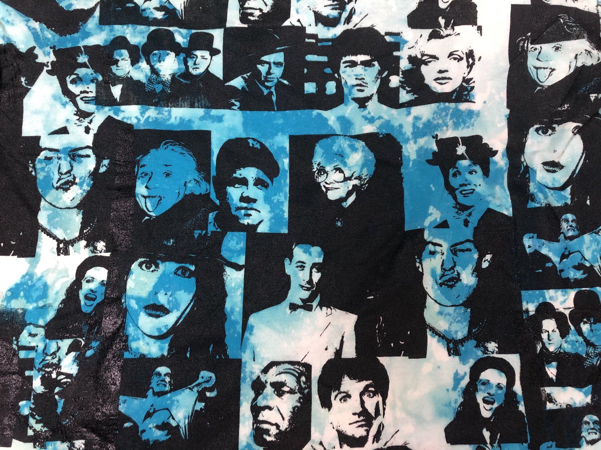 XShinobiNinjaX's tweet photo. NEW PIECE! 😃 Pop Faces Bleached Blue Shirt (XL) 2 Made https://t.co/ahYQBby9su #shinobininjaclothing #davidbowie #lindaperry #baberuth #basquit #warhol #peeweeherman #hulkhogan #thecrow #thejoker #kingdiamond  #ralphkramden #archiebunker #jacktripper #sophiapetrillo https://t.co/SFCLua7J4Q