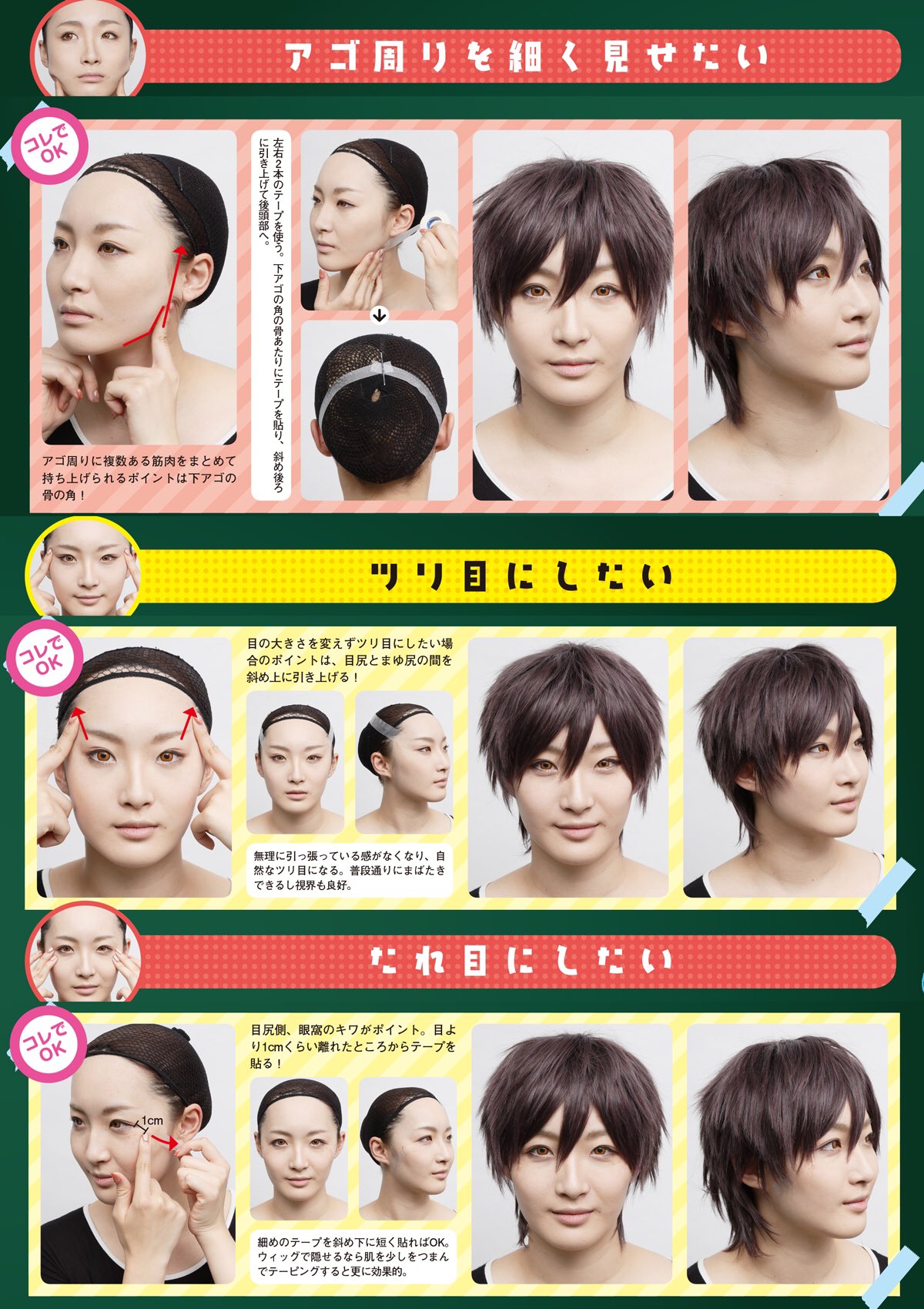 コスプレ雑誌cosplay Mode コスプレイモード 編集部 コスプレイヤーのテーピングって何 テーピングはキャラコス特有の 似せるコスプレ には重要なアイテム 輪郭を変えたり ほうれい線を消したり ツリ目 タレ目にしたり 貼る