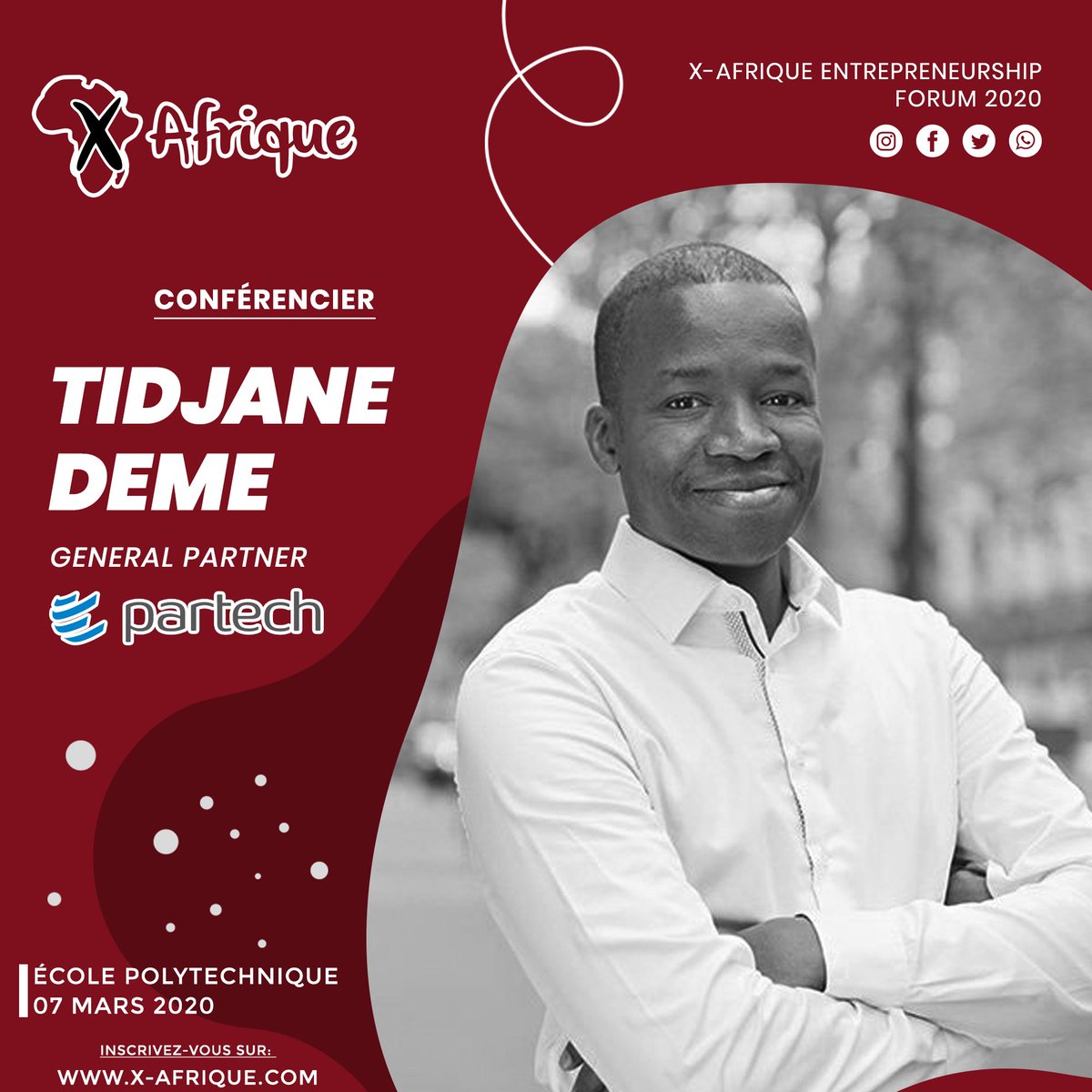 XAfrique's tweet photo. [🎯Speaker Announcement] [Tidjane DEME] [General Partner chez PARTECH]
Nous avons le plaisir de vous annoncer que @tidjanedeme, associé général chez @PartechPartners sera présent au forum sera parmi nos conférenciers.
Inscription : https://t.co/XVdpFsqnaw
@Polytechnique https://t.co/MqkOhGQxdu