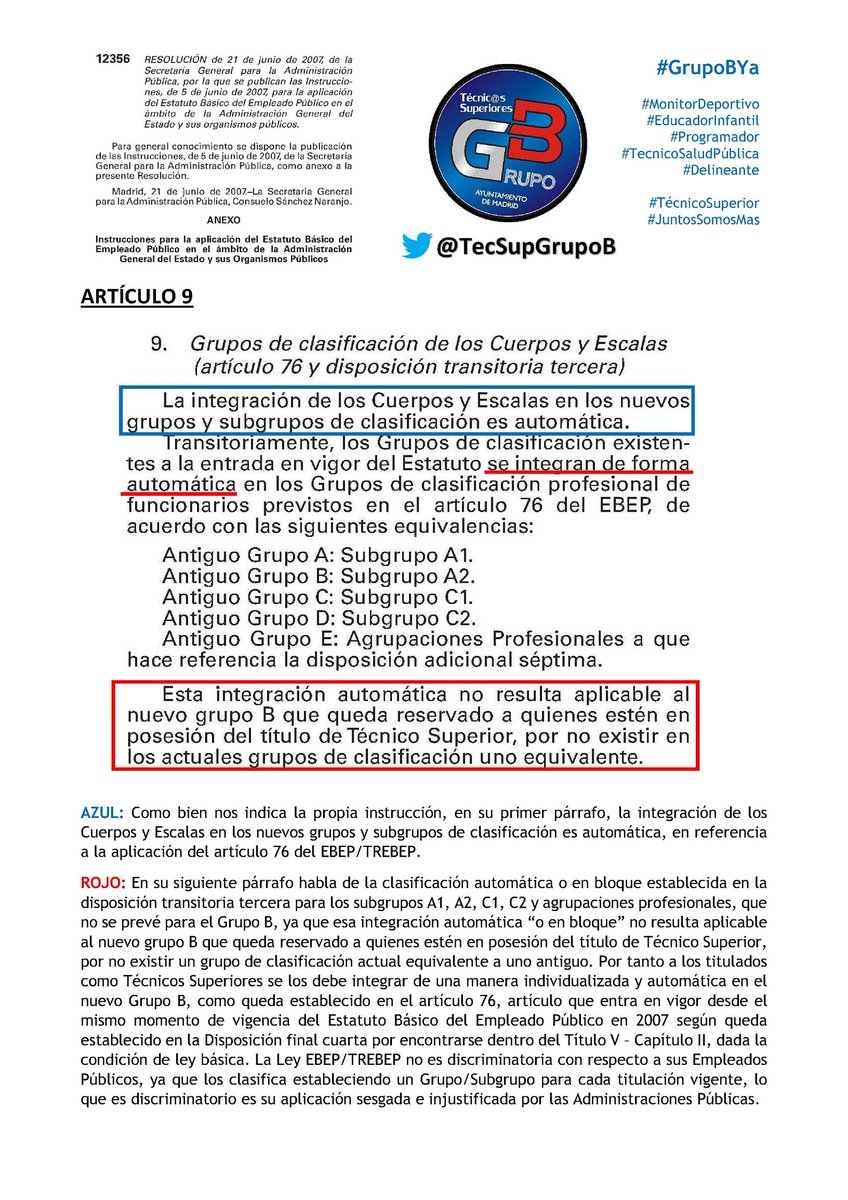 TecSupGrupoB's tweet photo. @educaciongob @INCUAL Indicar tb q los titulados #TécnicosSuperiores de esas 26 familias profesionales, q deberían estar clasificados en #GrupoBYa dl #EBEP dsd 2007, no serán reconocidos ni remunerados según titulación en las #AAPP y @MADRID. Exigirán título de TS xo clasificarán en C1 #ManoObraBarata https://t.co/hjIhpuaosn