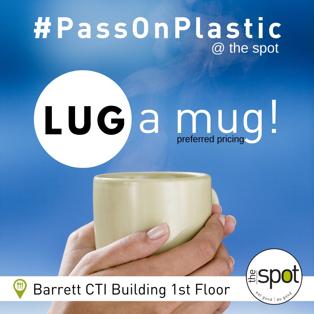 At #TheSpot you can lug a mug ☕️and get preferred pricing every day. Forgot your mug 😩 not to worry dine-in and enjoy our relaxing space with our mugs ☕️. 📍Barrett CTI Building North Campus Ground Floor
#passonplastic #lovefoodnotwaste #propellercoffeeco #humbercollegenorth
