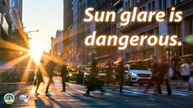 Hamilton_Police's tweet photo. Sun glare can come out of nowhere, leaving drivers temporarily blinded. Wear polarized sunglasses and keep your windshield clean to help improve visibility. #BeStreetSmartNJ #JerseyDrives #PedestrianSafety #DriverSafety #SunBlinding https://t.co/BPvW0solJb